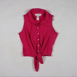 Vintage Hot Pink Sleeveless Front Tie Button Top